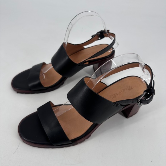 Madewell Kiera Lugsole Black Leather Block Heel Slingback Sandals  Size‎ 10.5 - Picture 2 of 11
